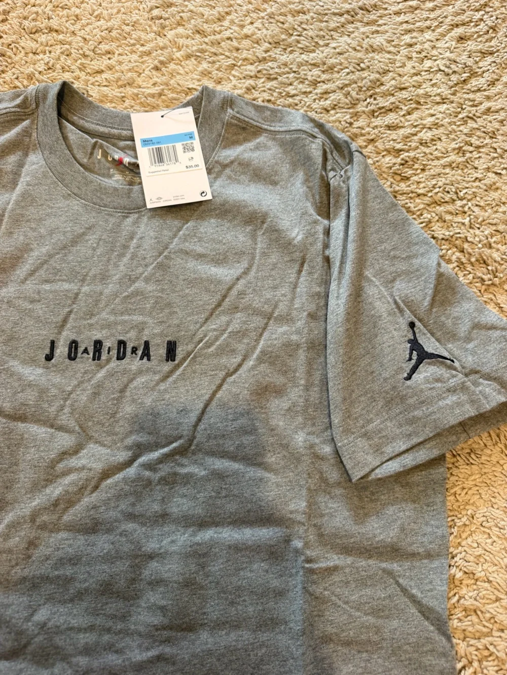 Jordan Heather Gray Crewneck T-Shirt with Small Jumpman Accent